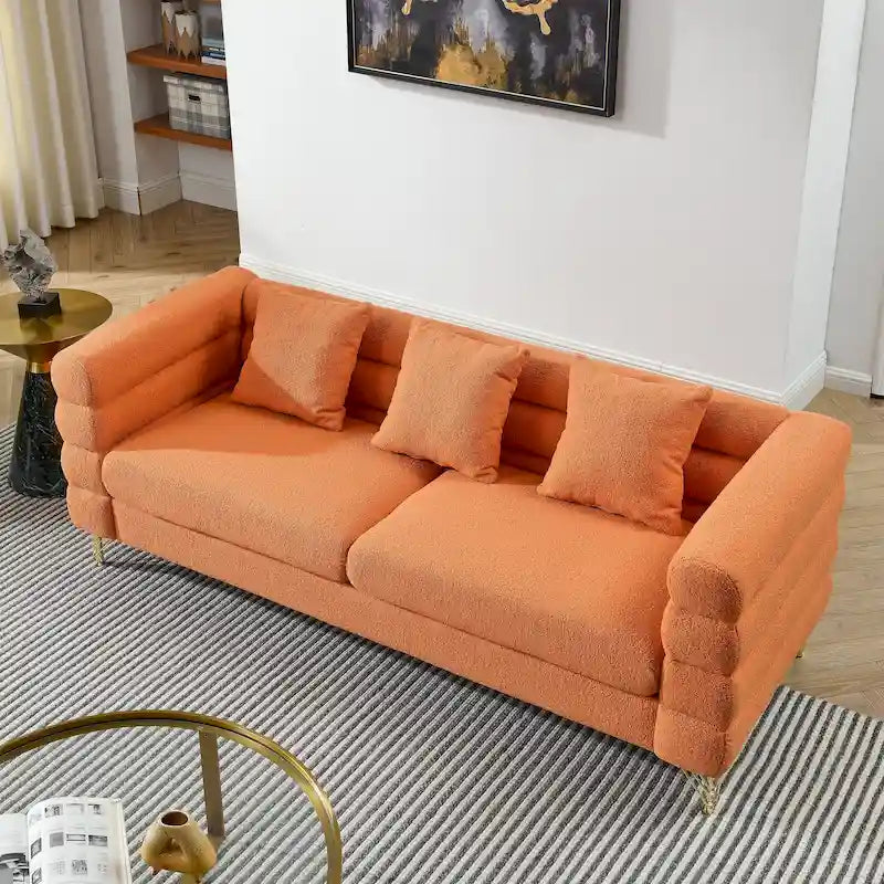 Canapé 3 places White Teddy / Noir / Orange / Vert Art déco profilé