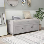 Farmhouse 3-Door Upholstered Shoe Bench with Removable Cushion and Hidden Storage Space