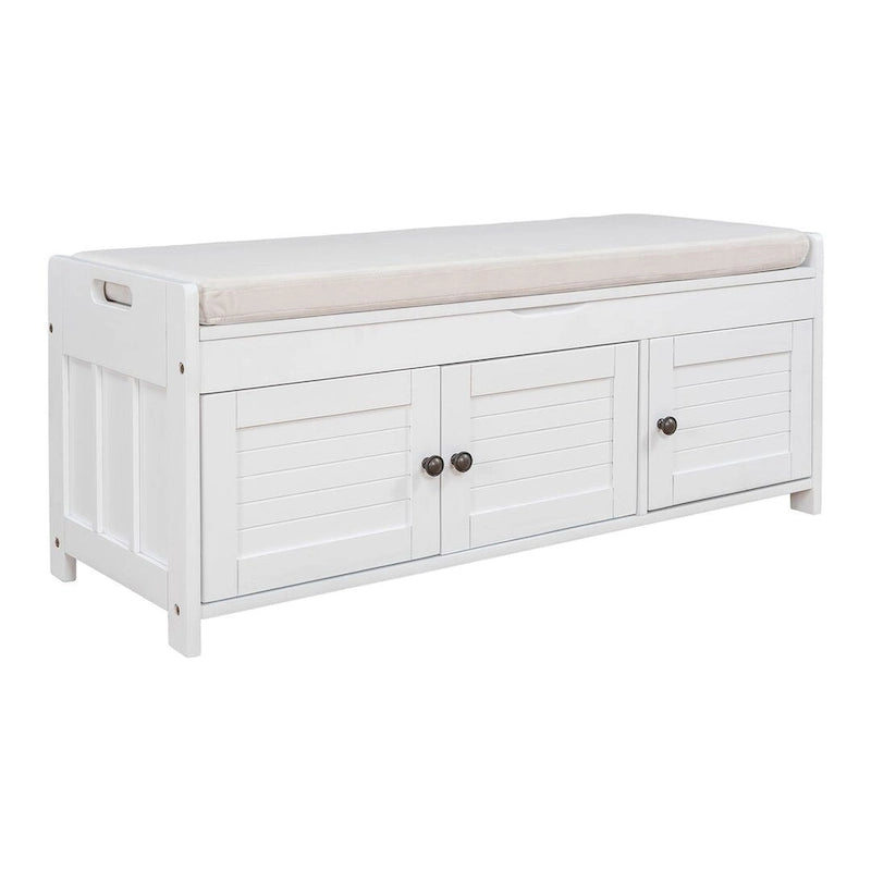 Blanc / Gris lavé / Bleu marine antique / Expresso – Banc à chaussures de style campagnard à 3 portes, 2 places