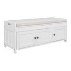Blanc / Gris lavé / Bleu marine antique / Expresso – Banc à chaussures de style campagnard à 3 portes, 2 places