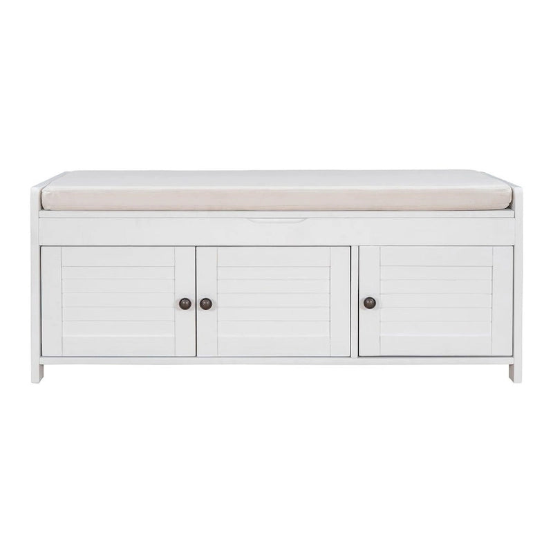 Blanc / Gris lavé / Bleu marine antique / Expresso – Banc à chaussures de style campagnard à 3 portes, 2 places