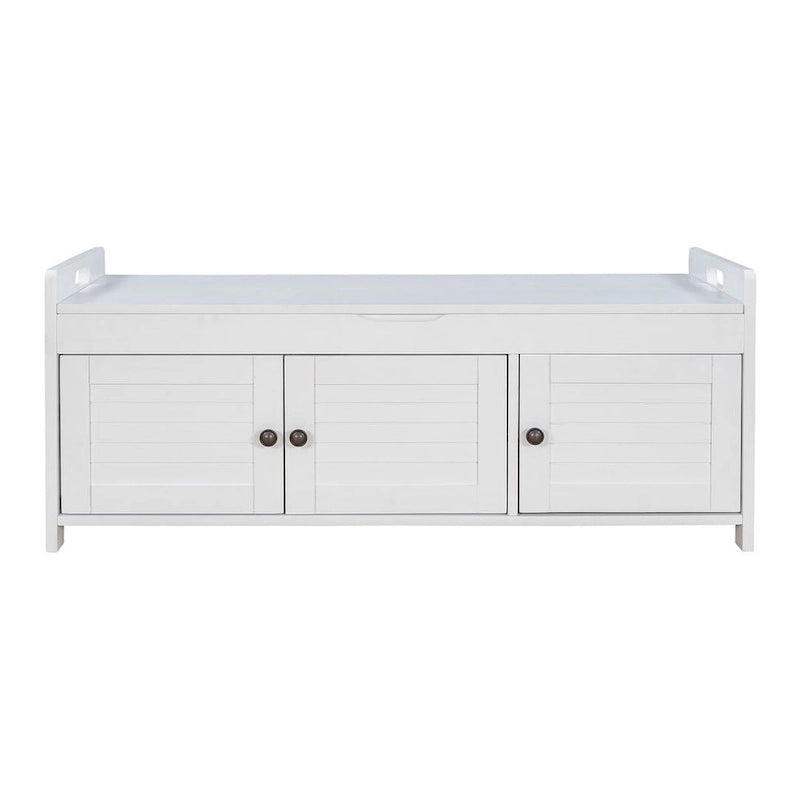 Blanc / Gris lavé / Bleu marine antique / Expresso – Banc à chaussures de style campagnard à 3 portes, 2 places