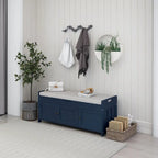 Blanc / Gris lavé / Bleu marine antique / Expresso – Banc à chaussures de style campagnard à 3 portes, 2 places