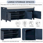 Blanc / Gris lavé / Bleu marine antique / Expresso – Banc à chaussures de style campagnard à 3 portes, 2 places
