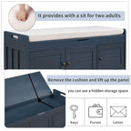 Blanc / Gris lavé / Bleu marine antique / Expresso – Banc à chaussures de style campagnard à 3 portes, 2 places