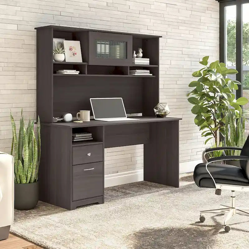 Bureau informatique de 60 po avec huche – Couleurs variées | Simple | Style traditionnel