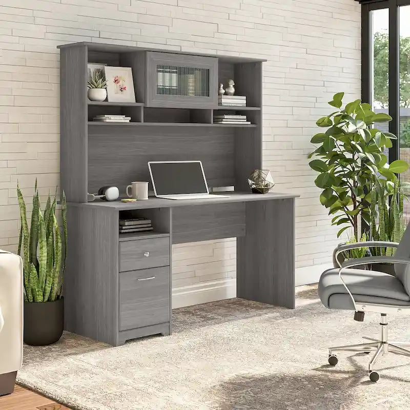 Bureau informatique de 60 po avec huche – Couleurs variées | Simple | Style traditionnel