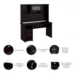 Bureau informatique de 60 po avec huche – Couleurs variées | Simple | Style traditionnel