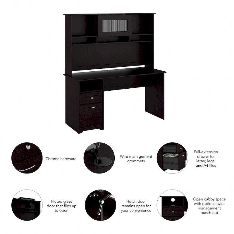 Bureau informatique de 60 po avec huche – Couleurs variées | Simple | Style traditionnel