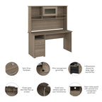 Bureau informatique de 60 po avec huche – Couleurs variées | Simple | Style traditionnel