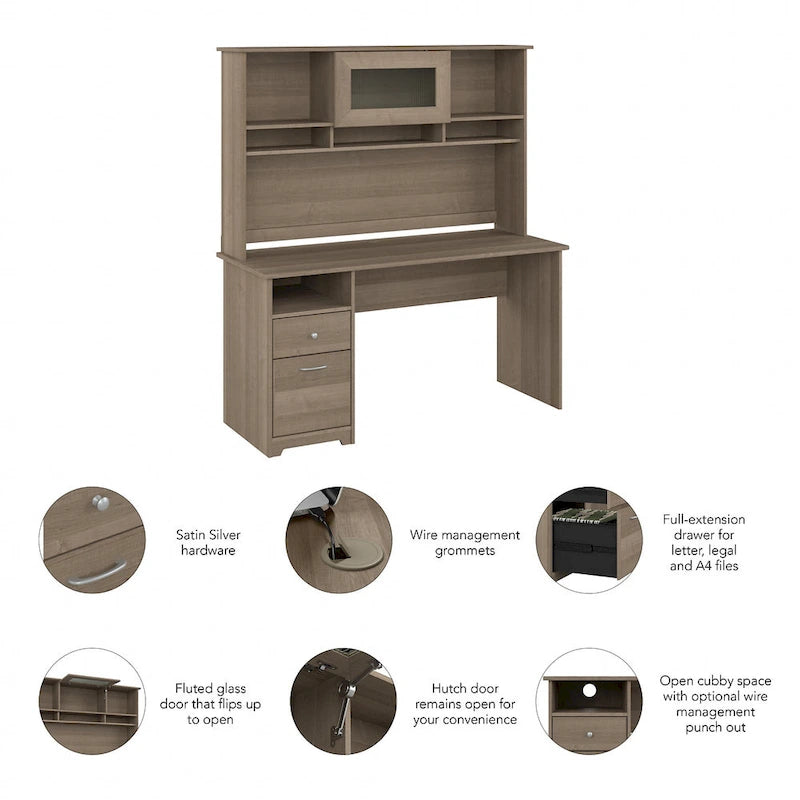 Bureau informatique de 60 po avec huche – Couleurs variées | Simple | Style traditionnel