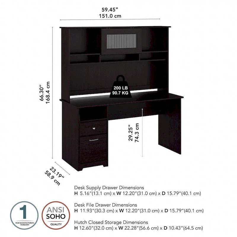 Bureau informatique de 60 po avec huche – Couleurs variées | Simple | Style traditionnel