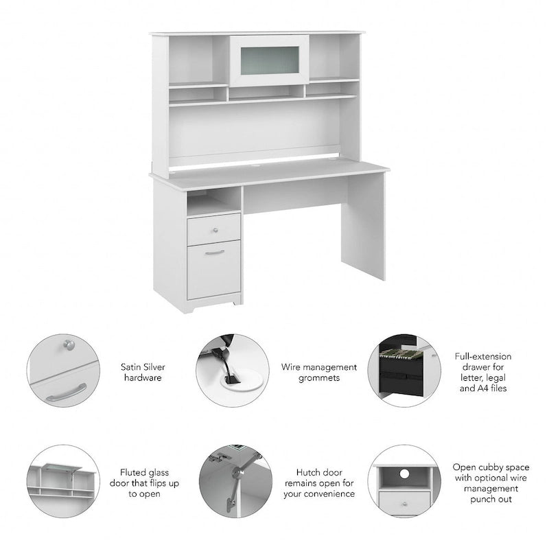 Bureau informatique de 60 po avec huche – Couleurs variées | Simple | Style traditionnel