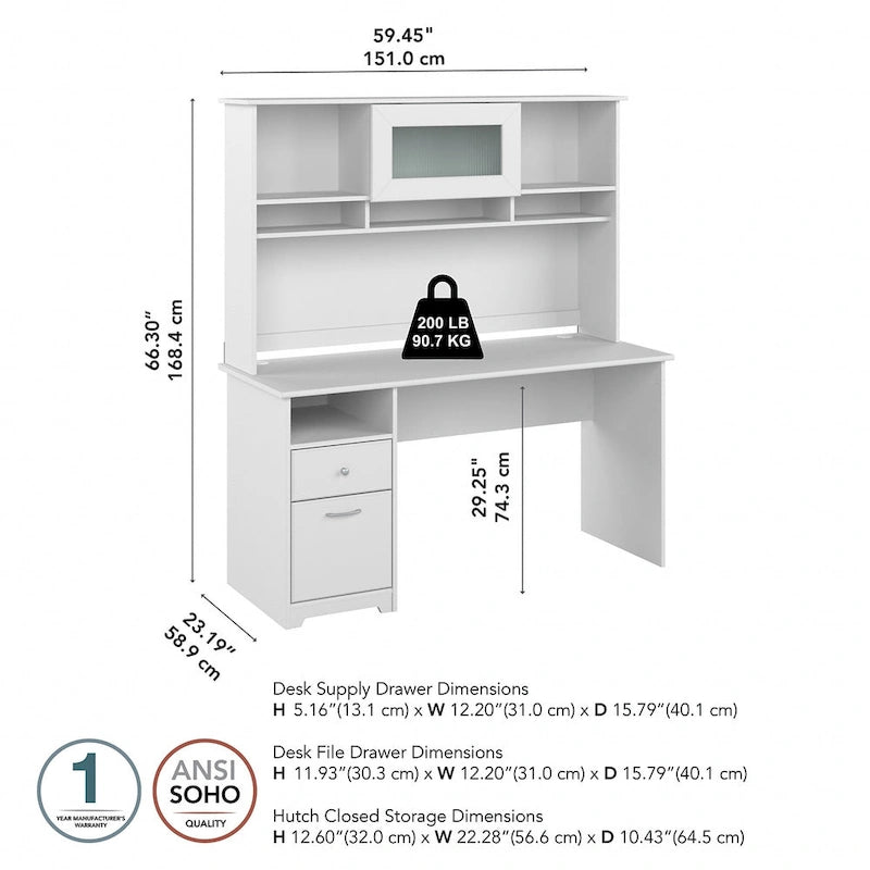 Bureau informatique de 60 po avec huche – Couleurs variées | Simple | Style traditionnel