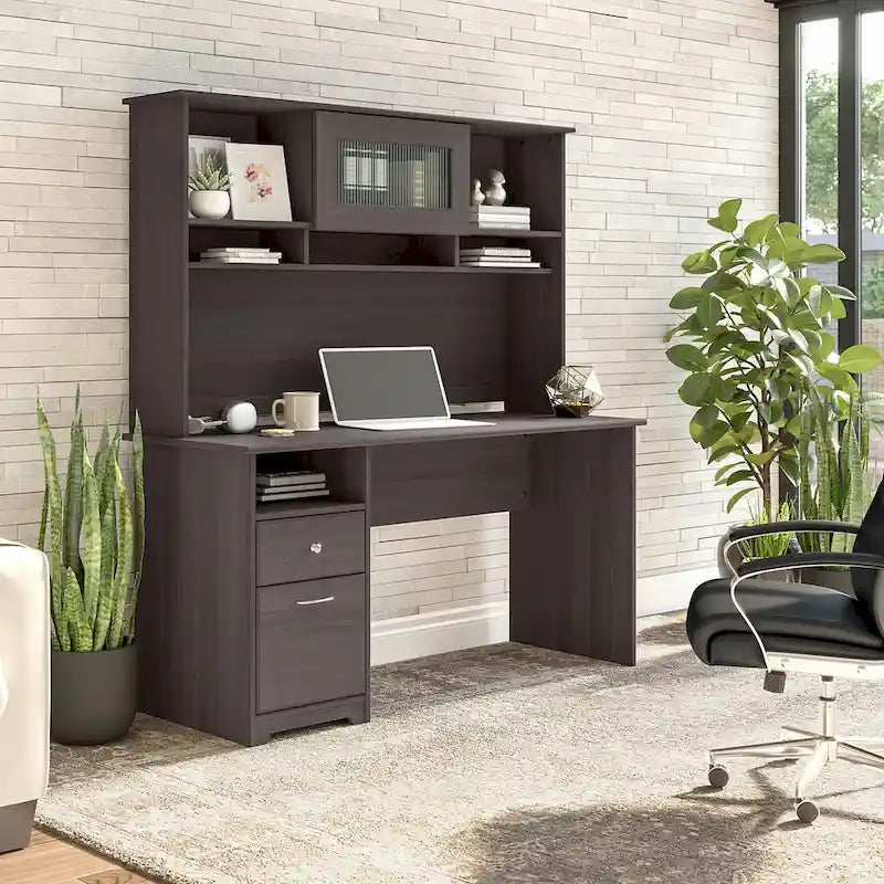 Bureau informatique de 60 po avec huche – Couleurs variées | Simple | Style traditionnel