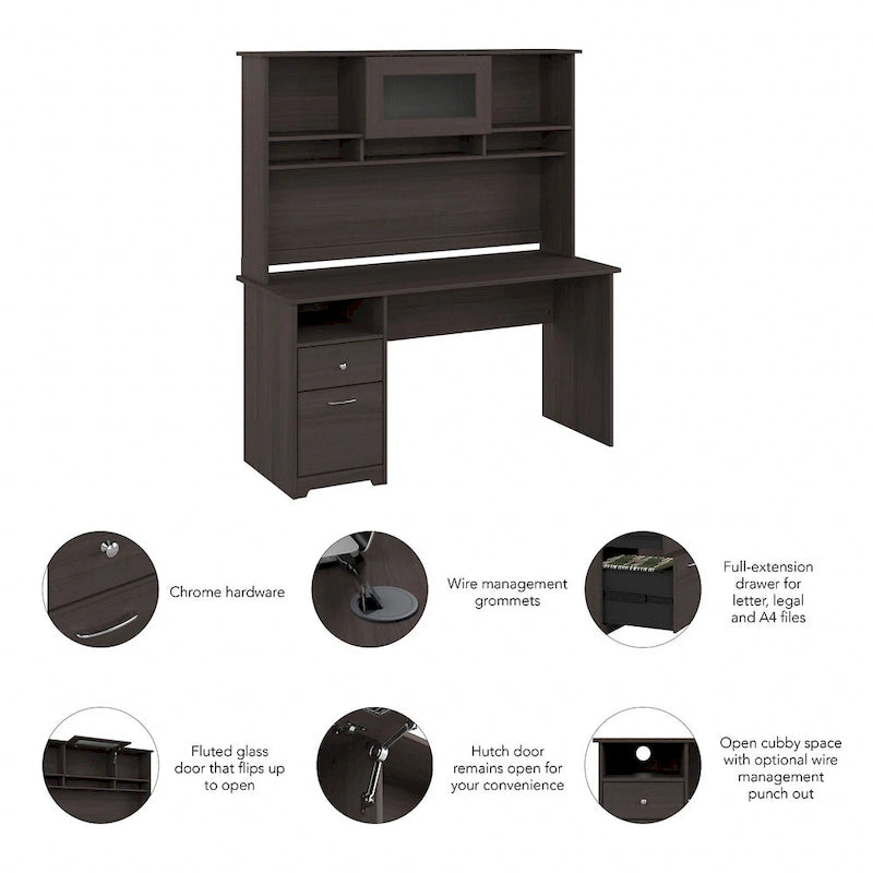 Bureau informatique de 60 po avec huche – Couleurs variées | Simple | Style traditionnel