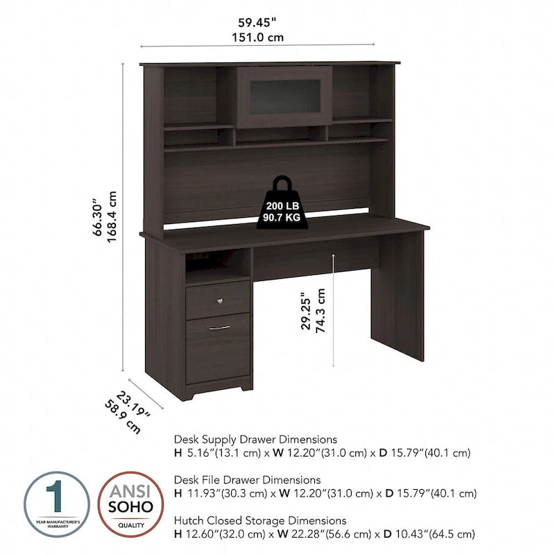 Bureau informatique de 60 po avec huche – Couleurs variées | Simple | Style traditionnel