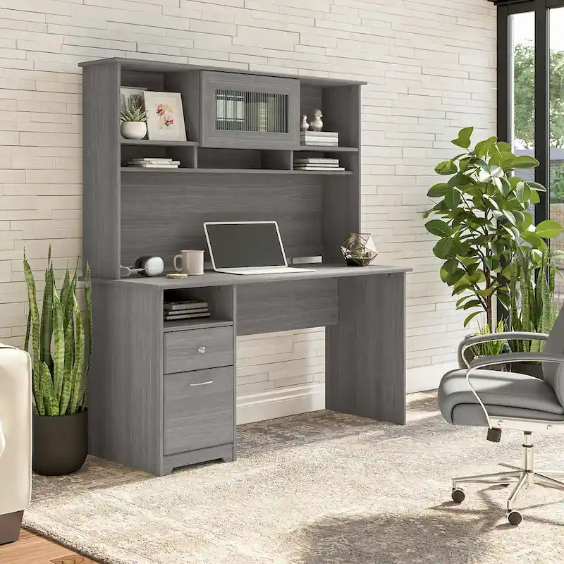 Bureau informatique de 60 po avec huche – Couleurs variées | Simple | Style traditionnel