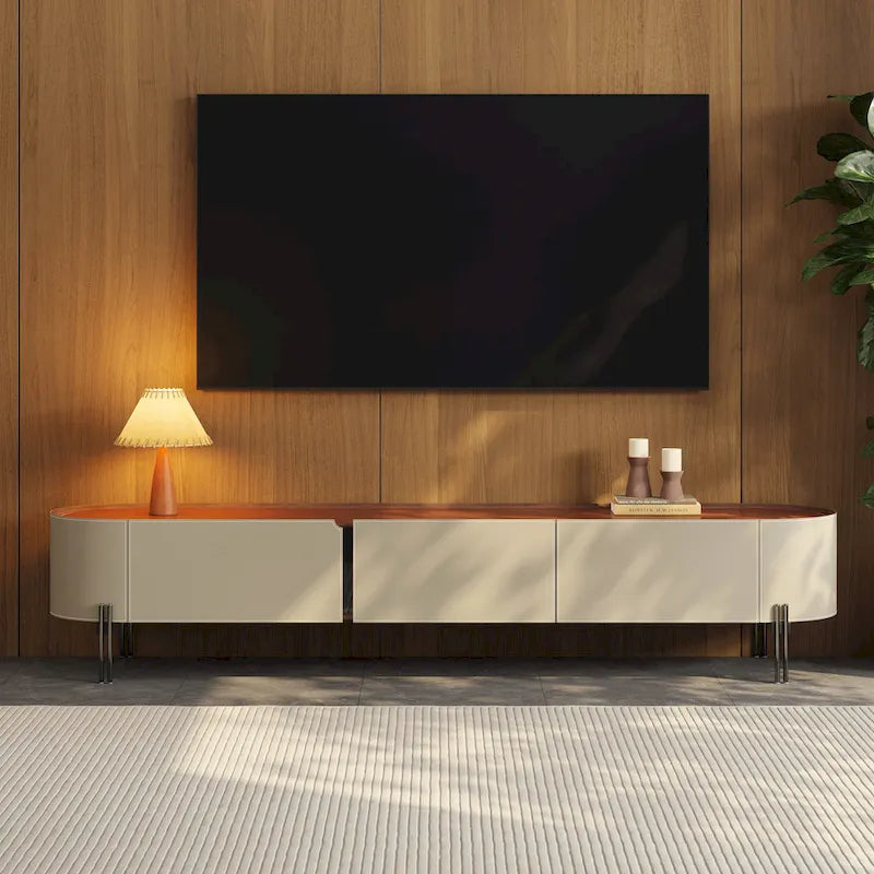 Meuble TV en Faux Cuir Kaki avec 3 Tiroirs, 1 Unité