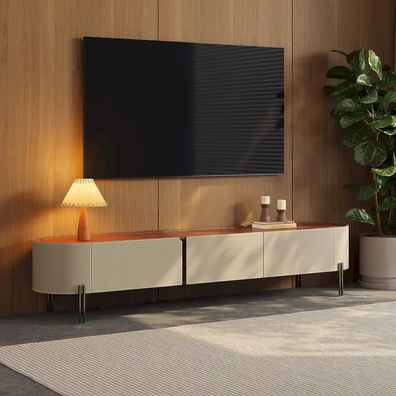 Meuble TV en Faux Cuir Kaki avec 3 Tiroirs, 1 Unité
