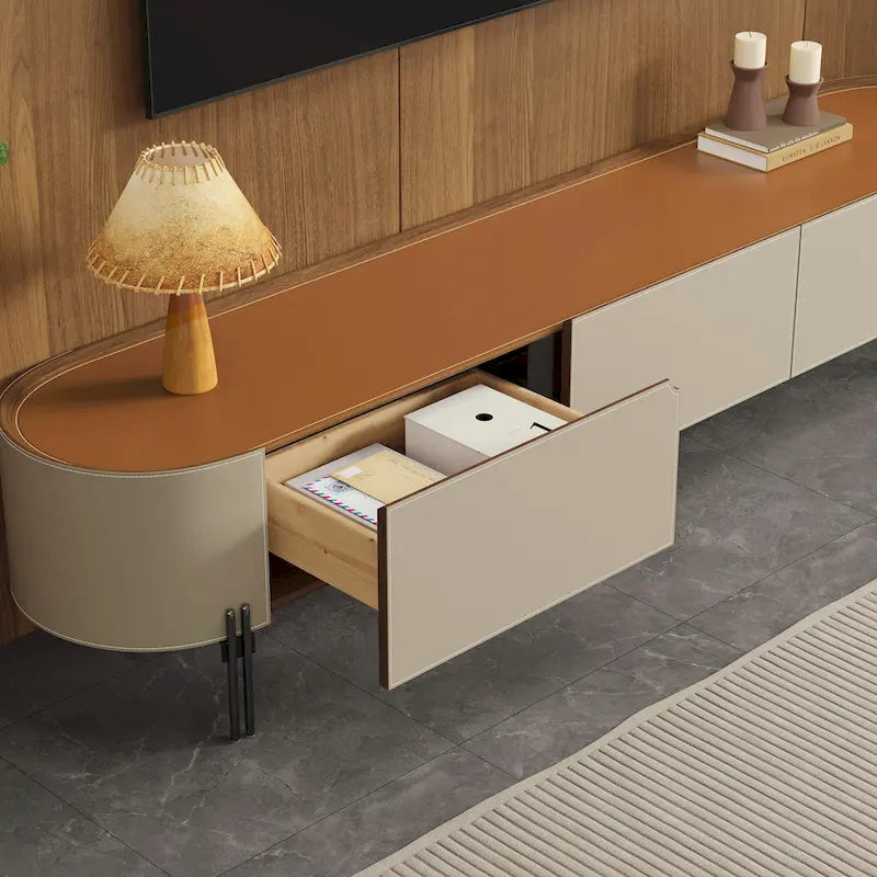 Meuble TV en Faux Cuir Kaki avec 3 Tiroirs, 1 Unité
