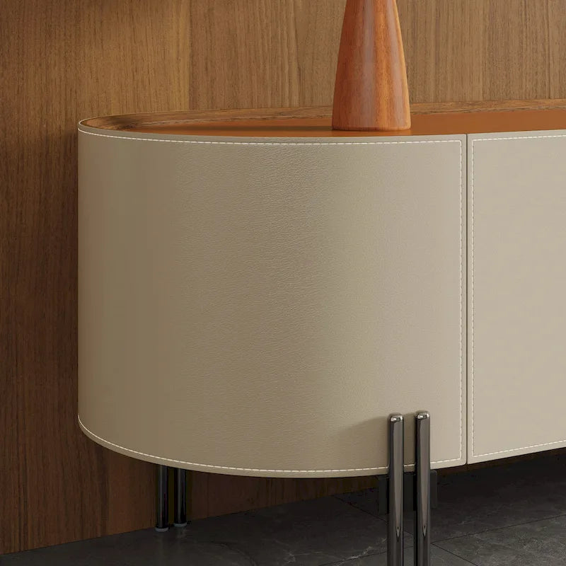 Meuble TV en Faux Cuir Kaki avec 3 Tiroirs, 1 Unité