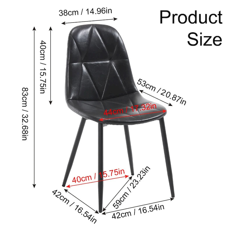 Chaises de salle à manger en similicuir noir avec pieds en métal, lot de 4