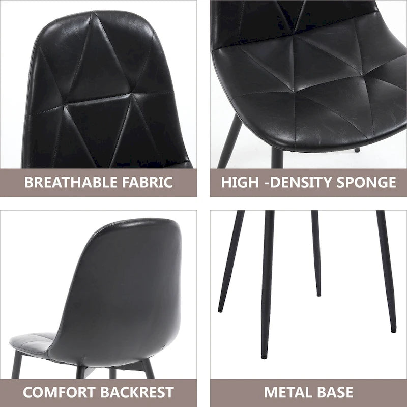 Chaises de salle à manger en similicuir noir avec pieds en métal, lot de 4