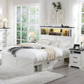 Cadre de lit Queen de style ferme blanc/marron chaud/marron/noir avec tête de lit de rangement et tiroirs, pour 1 personne