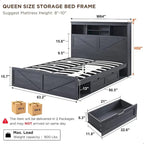 Cadre de lit Queen de style ferme blanc/marron chaud/marron/noir avec tête de lit de rangement et tiroirs, pour 1 personne