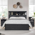 Cadre de lit Queen de style ferme blanc/marron chaud/marron/noir avec tête de lit de rangement et tiroirs, pour 1 personne