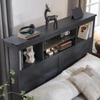 Cadre de lit Queen de style ferme blanc/marron chaud/marron/noir avec tête de lit de rangement et tiroirs, pour 1 personne