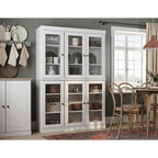 Armoire de cuisine en bois massif avec portes vitrées et étagères réglables, coloris vert / noir / sauge / gris / moka / jaune / aqua / bleu sarcelle / blanc / bleu antique / beige / marine