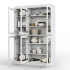 Armoire de cuisine en bois massif avec portes vitrées et étagères réglables, coloris vert / noir / sauge / gris / moka / jaune / aqua / bleu sarcelle / blanc / bleu antique / beige / marine