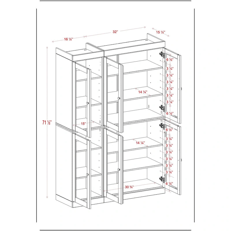 Armoire de cuisine en bois massif avec portes vitrées et étagères réglables, coloris vert / noir / sauge / gris / moka / jaune / aqua / bleu sarcelle / blanc / bleu antique / beige / marine