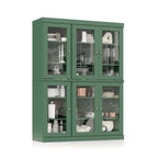 Armoire de cuisine en bois massif avec portes vitrées et étagères réglables, coloris vert / noir / sauge / gris / moka / jaune / aqua / bleu sarcelle / blanc / bleu antique / beige / marine
