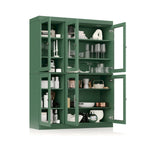 Armoire de cuisine en bois massif avec portes vitrées et étagères réglables, coloris vert / noir / sauge / gris / moka / jaune / aqua / bleu sarcelle / blanc / bleu antique / beige / marine