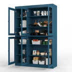 Armoire de cuisine en bois massif avec portes vitrées et étagères réglables, coloris vert / noir / sauge / gris / moka / jaune / aqua / bleu sarcelle / blanc / bleu antique / beige / marine