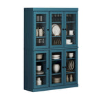 Armoire de cuisine en bois massif avec portes vitrées et étagères réglables, coloris vert / noir / sauge / gris / moka / jaune / aqua / bleu sarcelle / blanc / bleu antique / beige / marine
