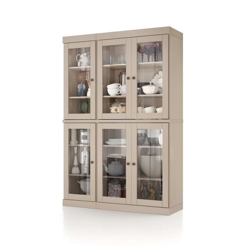 Armoire de cuisine en bois massif avec portes vitrées et étagères réglables, coloris vert / noir / sauge / gris / moka / jaune / aqua / bleu sarcelle / blanc / bleu antique / beige / marine