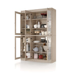 Armoire de cuisine en bois massif avec portes vitrées et étagères réglables, coloris vert / noir / sauge / gris / moka / jaune / aqua / bleu sarcelle / blanc / bleu antique / beige / marine