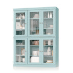 Armoire de cuisine en bois massif avec portes vitrées et étagères réglables, coloris vert / noir / sauge / gris / moka / jaune / aqua / bleu sarcelle / blanc / bleu antique / beige / marine