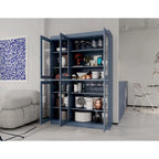 Armoire de cuisine en bois massif avec portes vitrées et étagères réglables, coloris vert / noir / sauge / gris / moka / jaune / aqua / bleu sarcelle / blanc / bleu antique / beige / marine