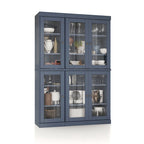 Armoire de cuisine en bois massif avec portes vitrées et étagères réglables, coloris vert / noir / sauge / gris / moka / jaune / aqua / bleu sarcelle / blanc / bleu antique / beige / marine