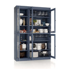 Armoire de cuisine en bois massif avec portes vitrées et étagères réglables, coloris vert / noir / sauge / gris / moka / jaune / aqua / bleu sarcelle / blanc / bleu antique / beige / marine