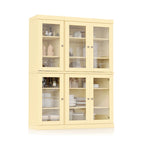 Armoire de cuisine en bois massif avec portes vitrées et étagères réglables, coloris vert / noir / sauge / gris / moka / jaune / aqua / bleu sarcelle / blanc / bleu antique / beige / marine