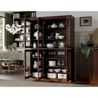 Armoire de cuisine en bois massif avec portes vitrées et étagères réglables, coloris vert / noir / sauge / gris / moka / jaune / aqua / bleu sarcelle / blanc / bleu antique / beige / marine