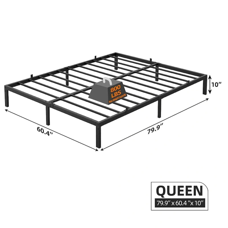 Cadre de lit plateforme en métal noir, aucun sommier tapissier requis – Simple/Double/Queen/King, 1-2 personnes
