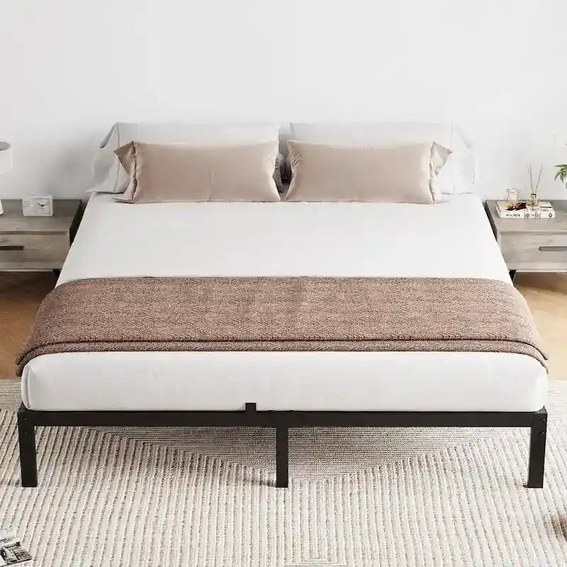 Cadre de lit plateforme en métal noir, aucun sommier tapissier requis – Simple/Double/Queen/King, 1-2 personnes