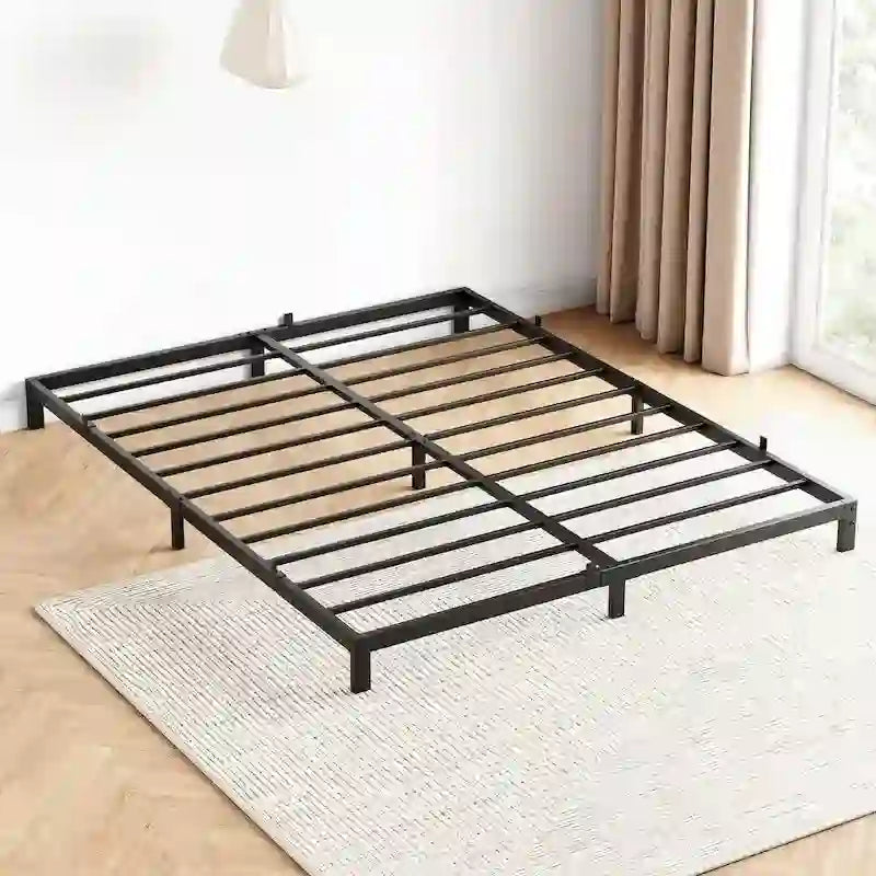 Cadre de lit plateforme en métal noir, aucun sommier tapissier requis – Simple/Double/Queen/King, 1-2 personnes